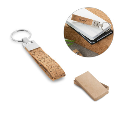 CORKS. Cork and metal keyring
